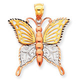 14k Tri-color Diamond-Cut Butterfly Pendant