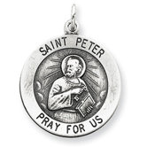 Sterling Silver Antiqued Saint Peter Medal Pendant