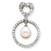 Sterling Silver Imitation Pearl and CZ Pendant