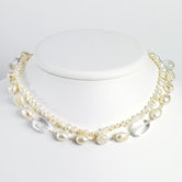 Sterling Silver White Pearl Rock Quartz Necklace - 16 Inch- Lobster Claw
