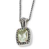 Sterling Silver With 14k 6.30Green Amethyst 18inch Necklace