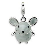 Sterling Silver 3-D Enameled Mouse with Lobster Clasp Charm