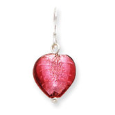 Sterling Silver Pink Murano Glass Bead Heart Earrings