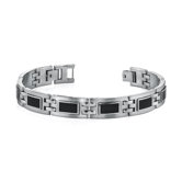 Modern Style Mens Stainless Steel Bracelet with Black Carbon Fiber Highlights