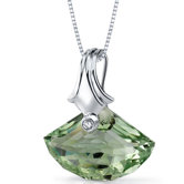 Spectacular Shell Cut 13.00 Carats Green Amethyst Pendant Necklace in Sterling Silver