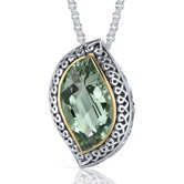 Leaf Cut 8.00 Carats Green Amethyst Ribbon Motif Pendant in Sterling Silver