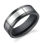 Flat Edge 8 mm Comfort Fit Mens Black Ceramic and Tungsten Combination Wedding Band Ring