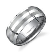 Beveled Edge Brush Finish 8 mm Comfort Fit Mens Tungsten Wedding Band Ring