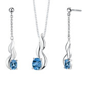 0.38" 4.25 carats Oval Shape London Blue Topaz Pendant Earrings Set in Sterling Silver