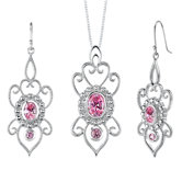Oval and Round Shape Gemstone Pendant Earrings Set in Sterling Silver