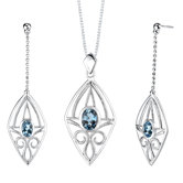 0.75" 4.25 carats Oval Shape London Blue Topaz Pendant Earrings Set in Sterling Silver