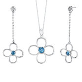 3.00 carats Round Shape London Blue Topaz Pendant Earrings Set in Sterling Silver