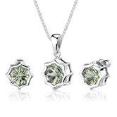Exclusive Splendor 10.00 Carats Concave-Cut Snowflake Shape Green Amethyst Pendant Earring Set in Sterling Silver