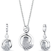 Amazing Grace Sterling Silver Circle Pendant Necklace Earrings Set with Cubic Zirconia