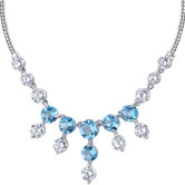 Luxurious 11.00 carats Round Shape Swiss Blue Topaz and White CZ Gemstone Necklace in Sterling Silver
