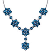 Flower Design 13.75 carats Round Shape London Blue Topaz Multi-Gemstone Necklace in Sterling Silver