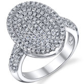 Sterling Silver Rhodium Finish Oval Machine Cut White CZ Dazzling Ring
