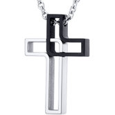 Modern Open Yin Yang Style Black and Brushed Finish Stainless Steel Cross Pendant