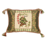 Boy with Lantern 100% Wool Petit - Point Pillow with Fabric Trimmed