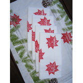 Pine Garland Runner and Poinsettia Dinner Napkin Set