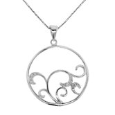 Sterling Silver Swirl Accent Diamond Circle Necklace