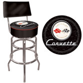 Corvette C1 Padded Bar Stool with Back in Black on Black