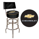 Chevrolet Padded Bar Stool with Back in Black / Silver