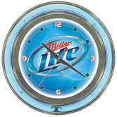 Miller Lite Neon Wall Clock in Polished Chrome