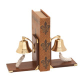 Wood Brass Bookend Pair with Bell