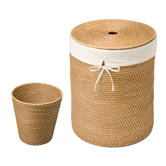 Hand Woven Rattan Hamper and Waste Basket Set