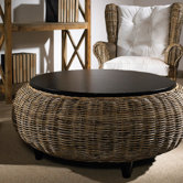 Paradise Cocktail Ottoman with Wood Top