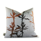 Morning Glory Wildflower Pillow in Silver and Rust
