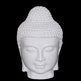 11" White Ceramic Buddha Head Statue