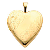 14k Solid Yellow Gold Leafs Engraved Fully Open Close Function Heart Locket Pendant