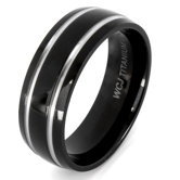 Men's Plated Titanium Domed and Grooved Ring