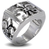 Men's Stainless Steel Fleur De Lis Cutout Masonic Ring