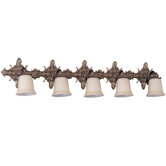 Baroque Five Light Bath Vanity in Antique Brass