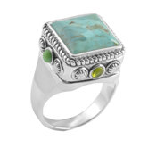 Legacy Bronze with Silver Overlay Gemstone Square Ring