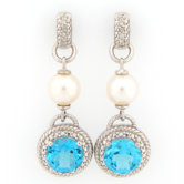 Rope Design Topaz, Pearl and Diamond Accents Dangle Earrings