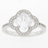 Sterling Silver Caushion and Round Cubic Zirconia Clover Ring