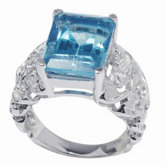 18K Gold and Silver Emerald Cut Topaz and Cubic Zirconia Ring