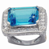 18K Gold and Silver Emerald Cut Topaz and Cubic Zirconia Ring