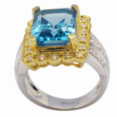 18K Gold and Silver Princess Cut Topaz and Cubic Zirconia Ring