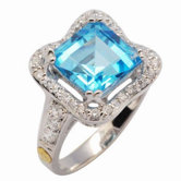 18K Gold and Silver Princess Cut Topaz and Cubic Zirconia Ring