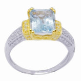 18K Gold and Silver Emerald Cut Topaz and Cubic Zirconia Ring