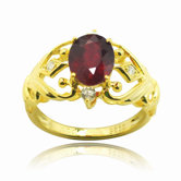 Gold over Silver Oval Cut Genuine Ruby and Cubic Zirconia Ring