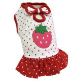 Adorable and Lightweight Dog Dress with Polka Dots and a Strawberry Patch