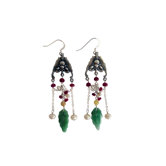 Gemstone Chinese Melody Luck Bats Drop Earrings