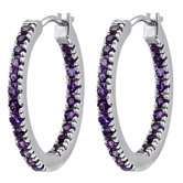 Round Cut Amethyst Hoop Earrings