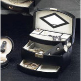 Three Level Jewelry Case in Black Leather